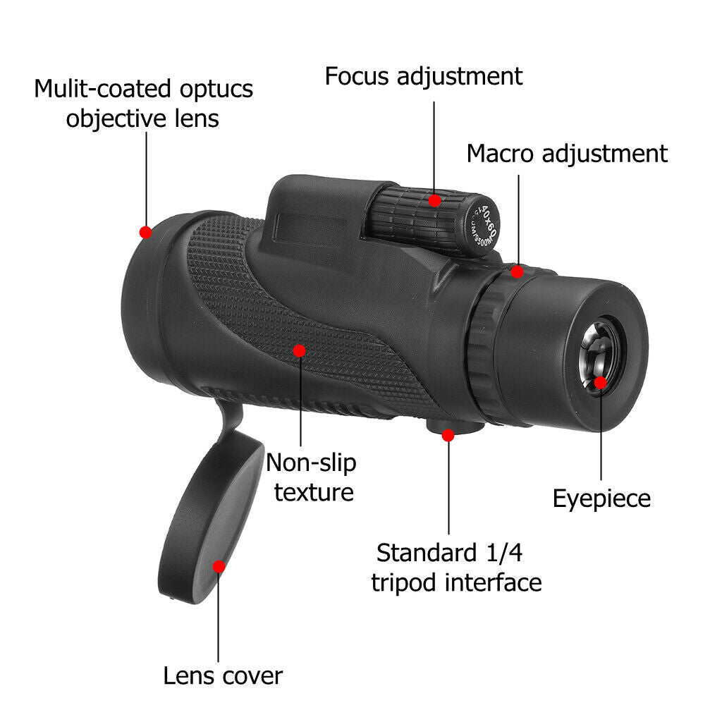 40X60 BAK4 FMC Zoom HD Optical Monocular Telescope for Outdoor Waterproof