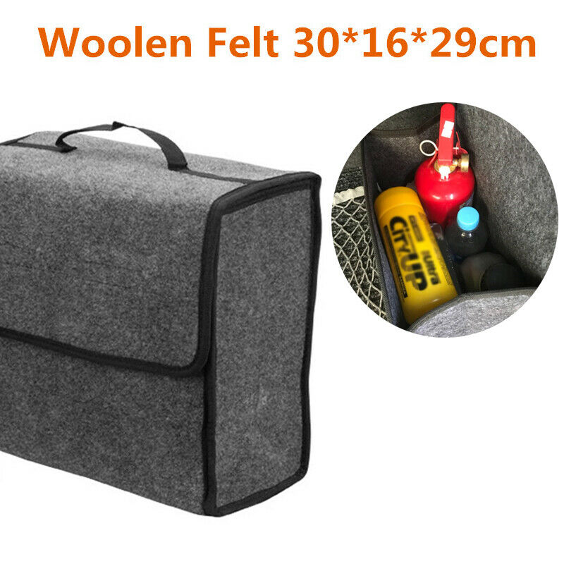 Gray Soft Woolen Felt Car Trunk Organizer Bag Fireproof Stowing Tidy Storage Box