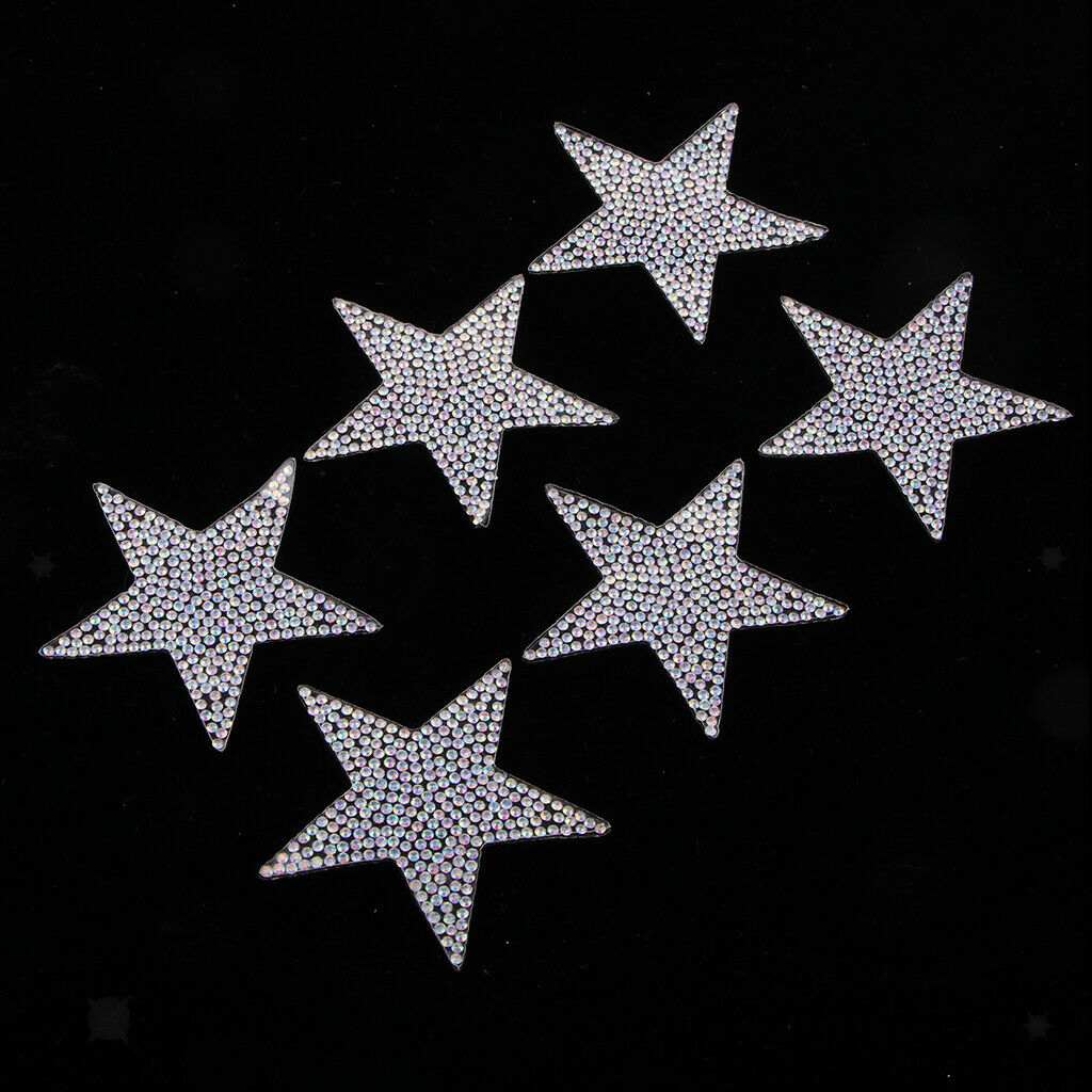 6pcs glitter star patches iron on patches applique colorful rhinestones