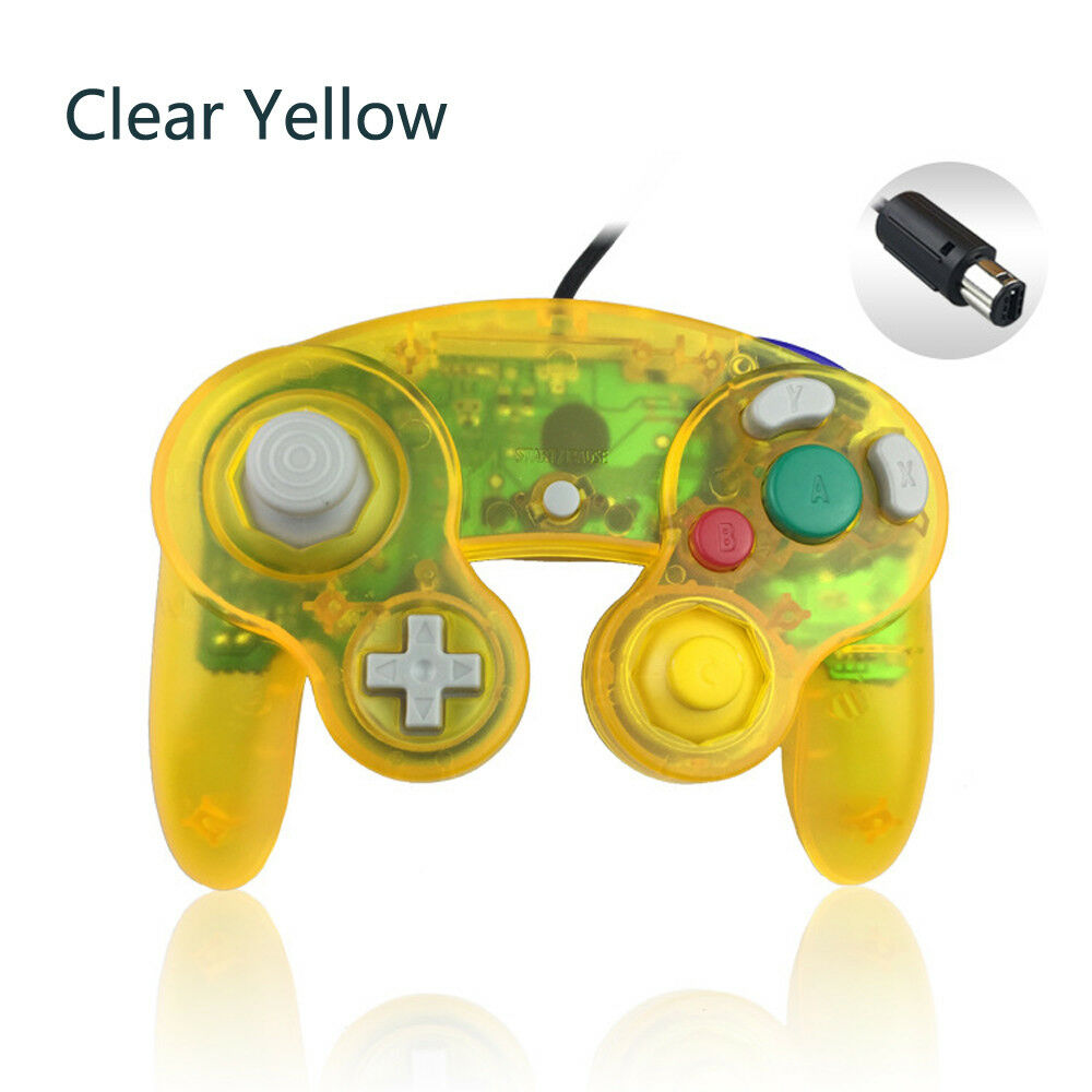 Clear Yellow Wired Game GC Shock Controller for Nintendo GameCube NGC Console