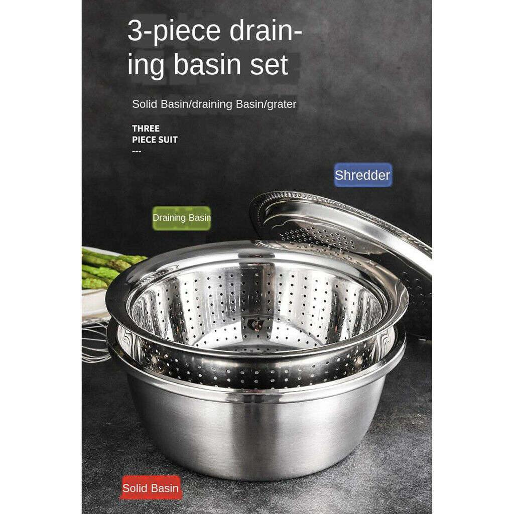 Kitchen Sink Drain Basket Basin Stainless Colander Bowl with Vegetable Grater