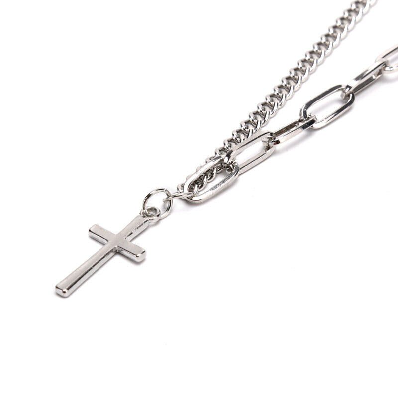 Cross Pendant  Metal  Long Chain Punk Necklace Fashion Women men Jewelry Gif Lt