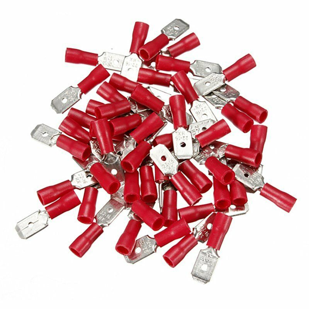 200x Red Insulated Spade Electrical Crimp Connectors Male & Female 6.3mm 22-18Ga