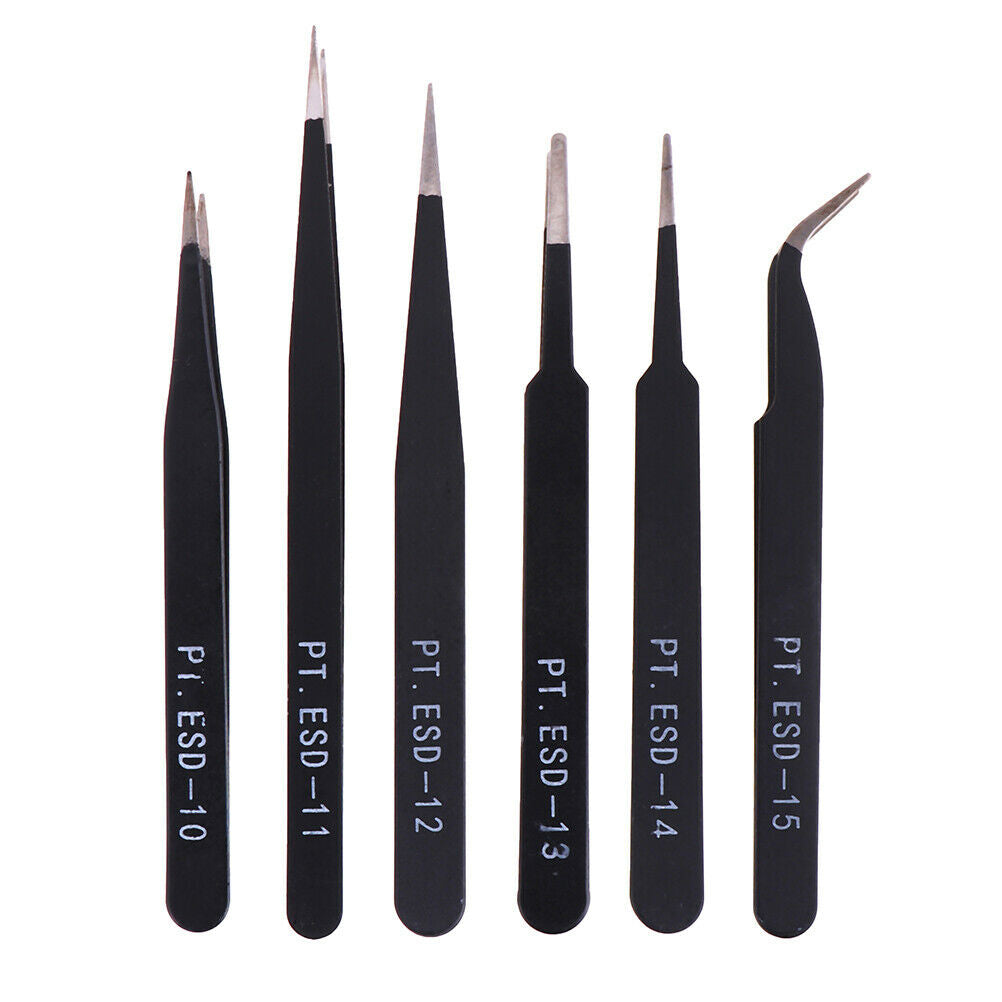 6Pcs Anti-static ESD Tweezers Repair Tool Precision Curved Straight Tweezer FG