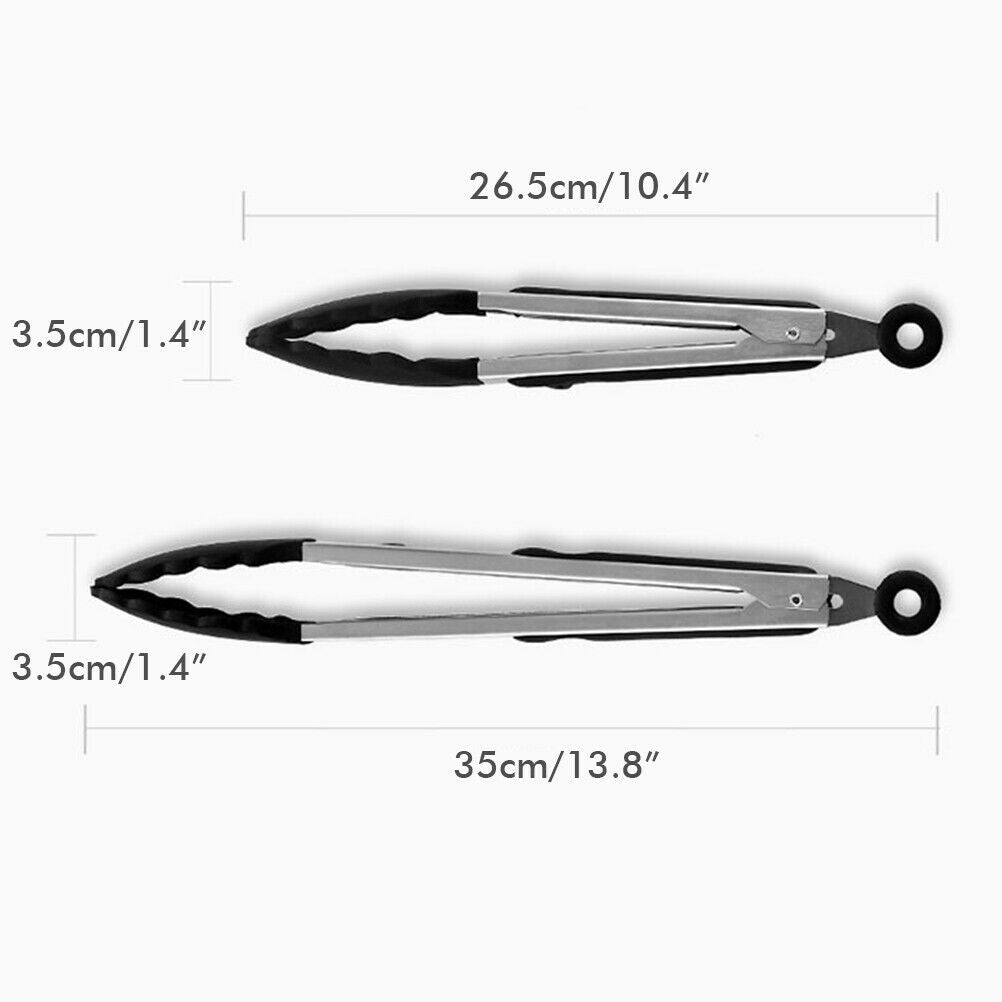 2Pcs Stainless Steel Kitchen Cooking Tongs Bread Tongs Silicone BBQ Clips Tongs