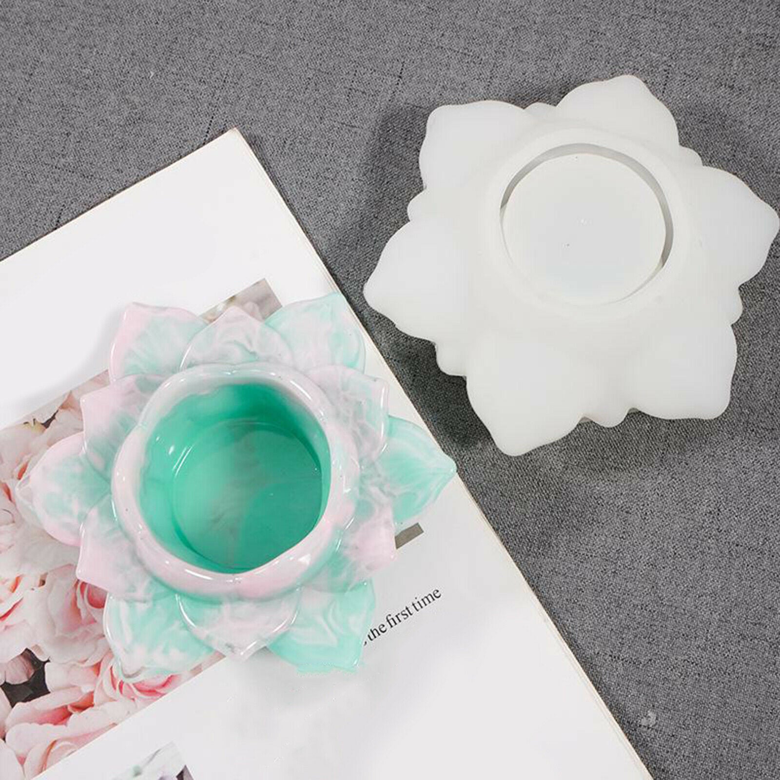 Silicone Lotus Shape Tealight Candle Holder Mold Candlestick Mould DIY