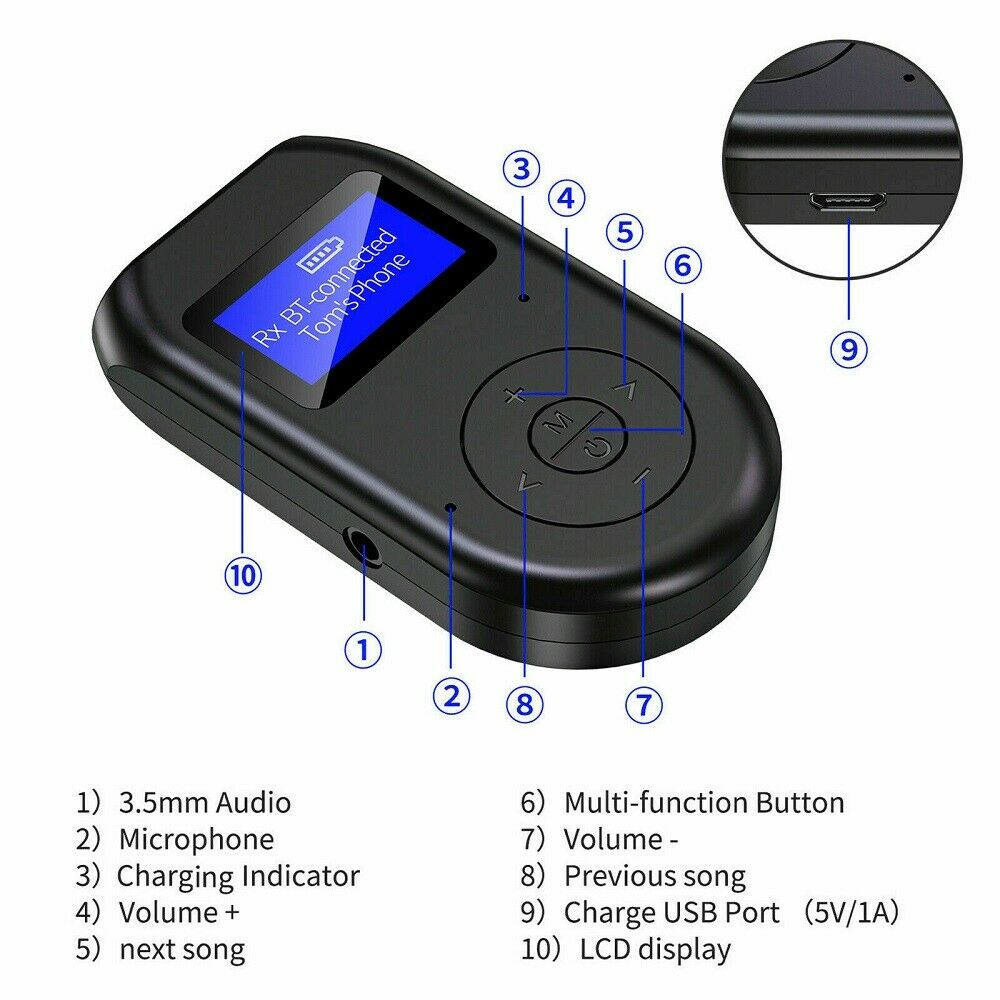 3In1 Bluetooth 5.0 Transmitter Receiver Wireless Audio 3.5mm Adapter For TV/PC