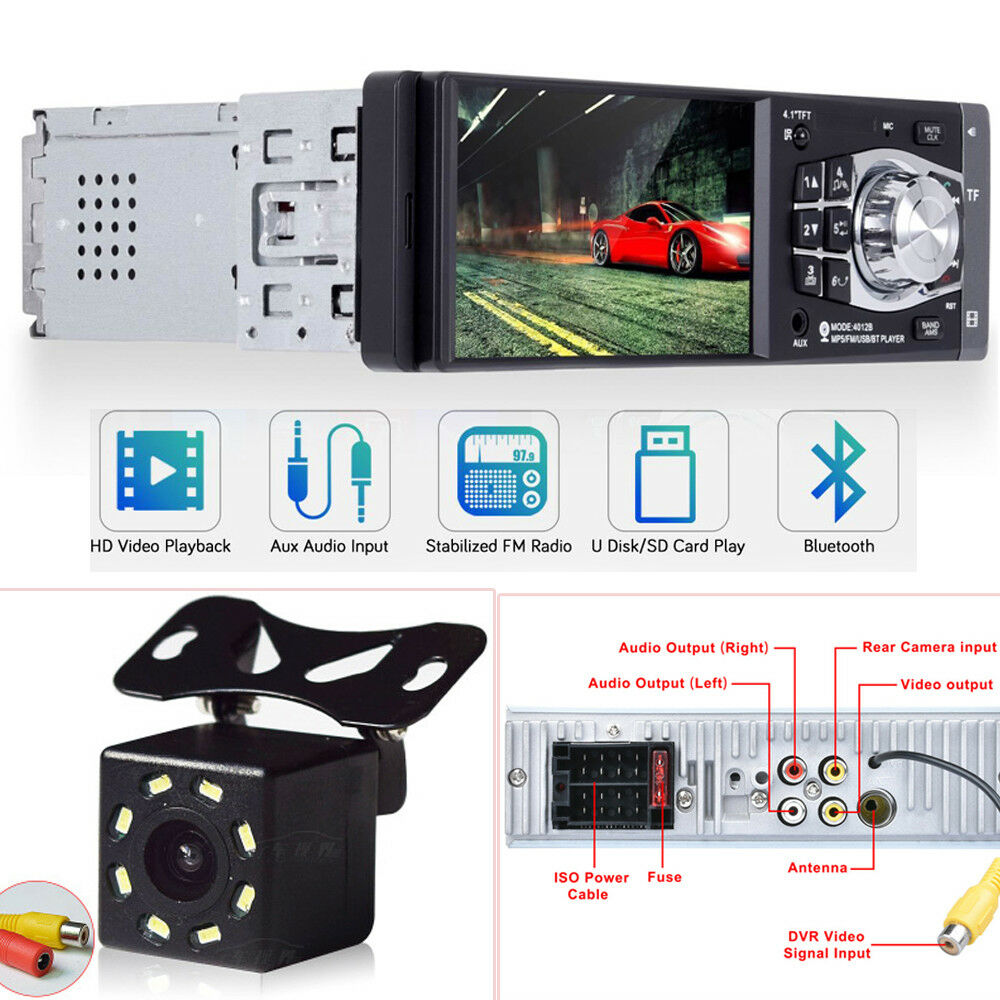 4.1" Car Stereo Radio MP5 MP3 Player Bluetooth USB FM Audio HD Camera FM In Dash