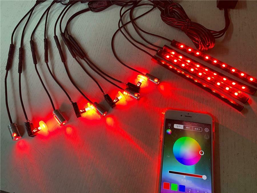 13Pcs Wireless APP Thread-Free Optic Fiber EL LED Strip Car Interior Decor Light