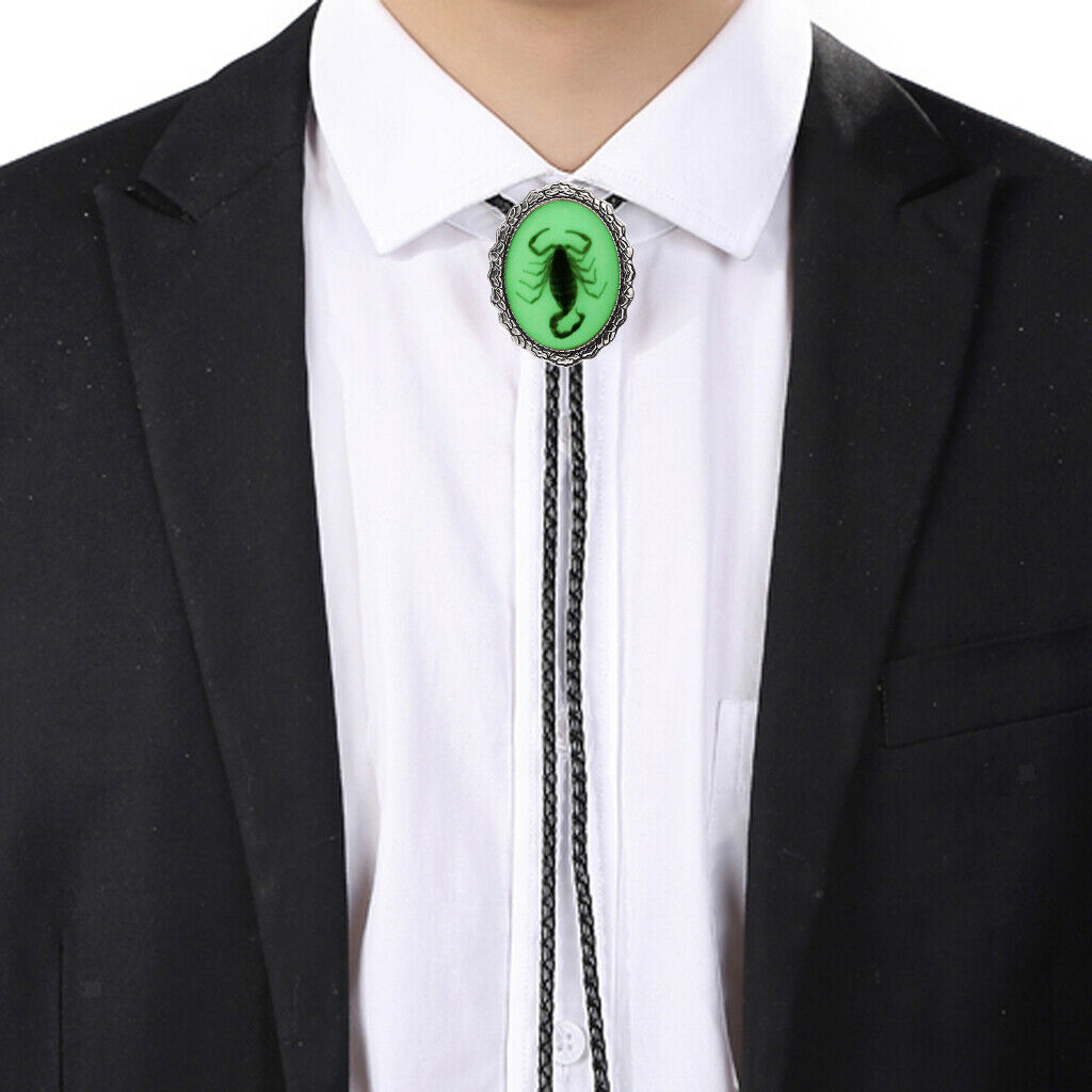 2 Pieces Retro Unisex Night Light up Scorpion Bolo Tie Cowboy Necklace
