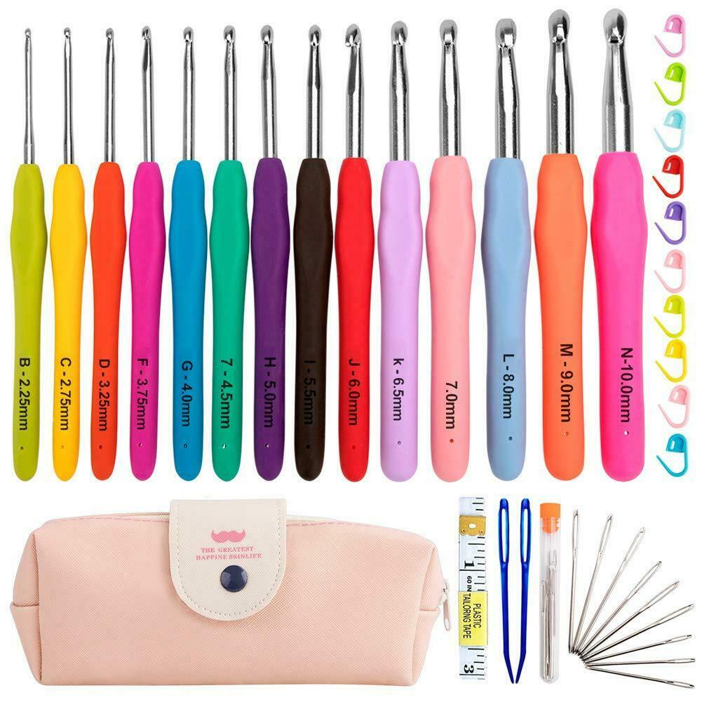 14pcs Aluminum Crochet Set Soft Handles Knitting Needles Kit Weaving Tool w/B @