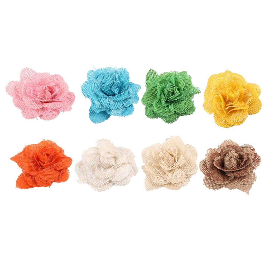 Hessian Burlap Lace Rose Flower Heads Rustic Wedding Decor 3.94inch