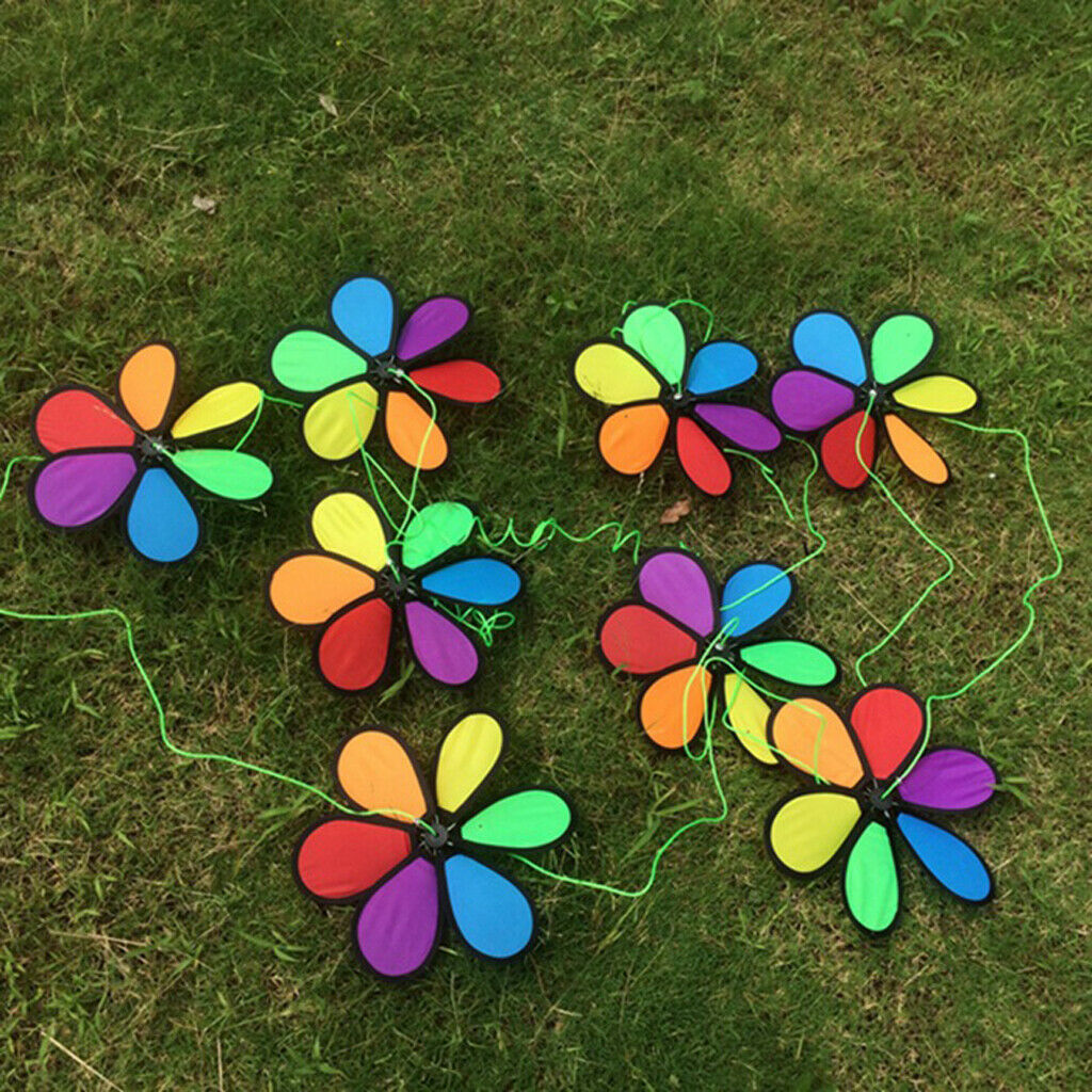 10m Fordable Rainbow Flower Windmill String Whirligig Wheels Garden Camping