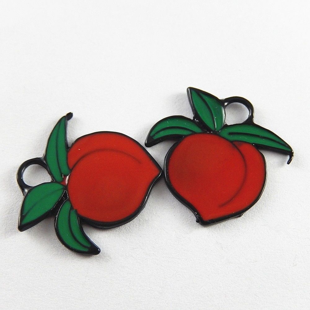 10 pcs Red Enamel Zinc Alloy Peach Fruit Charms Pendant Jewelry Craft Findings
