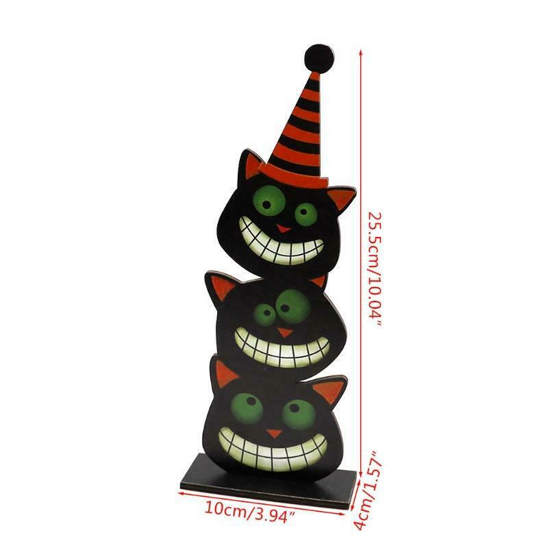 Cartoon Black Cats Wooden Sign Halloween Party Dinner Table Topper Decoration