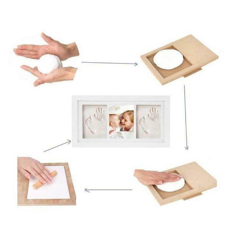 Baby Kid Children Foot Finger Hand Wooden Photo Frame Set Print Clay Ink Kit