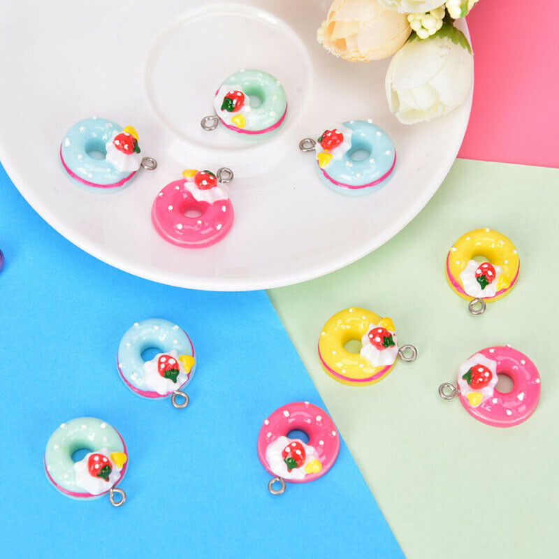 10Pcs/Set Mini Food Doughnut Pendants DIY Decoration Charms Jewelry Findings  DD