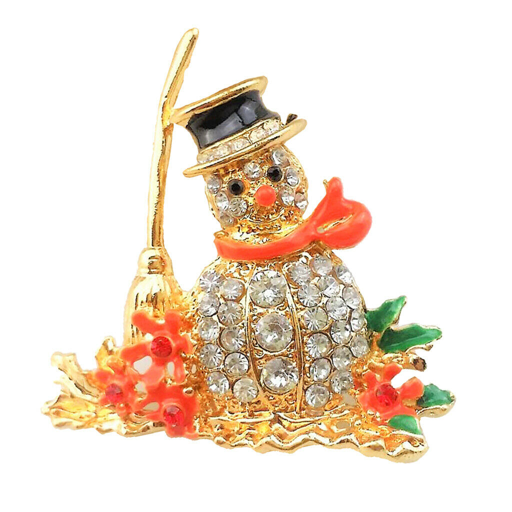 Rhinestone Snowman Broom Christmas Kids Lady Collar Lapel Boutonniere Pin