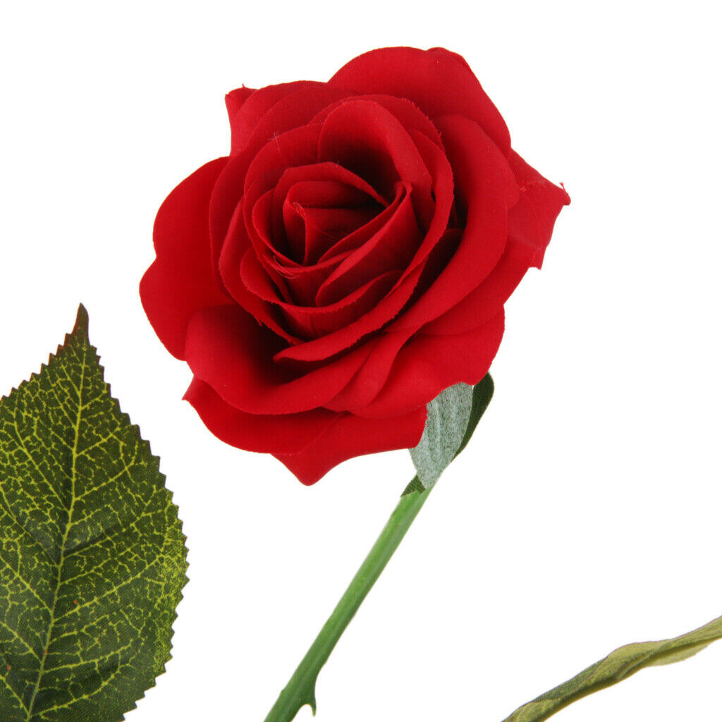 Artificial Lifelike Single Stem Rose Flower Wedding Party Craft Decor -Red