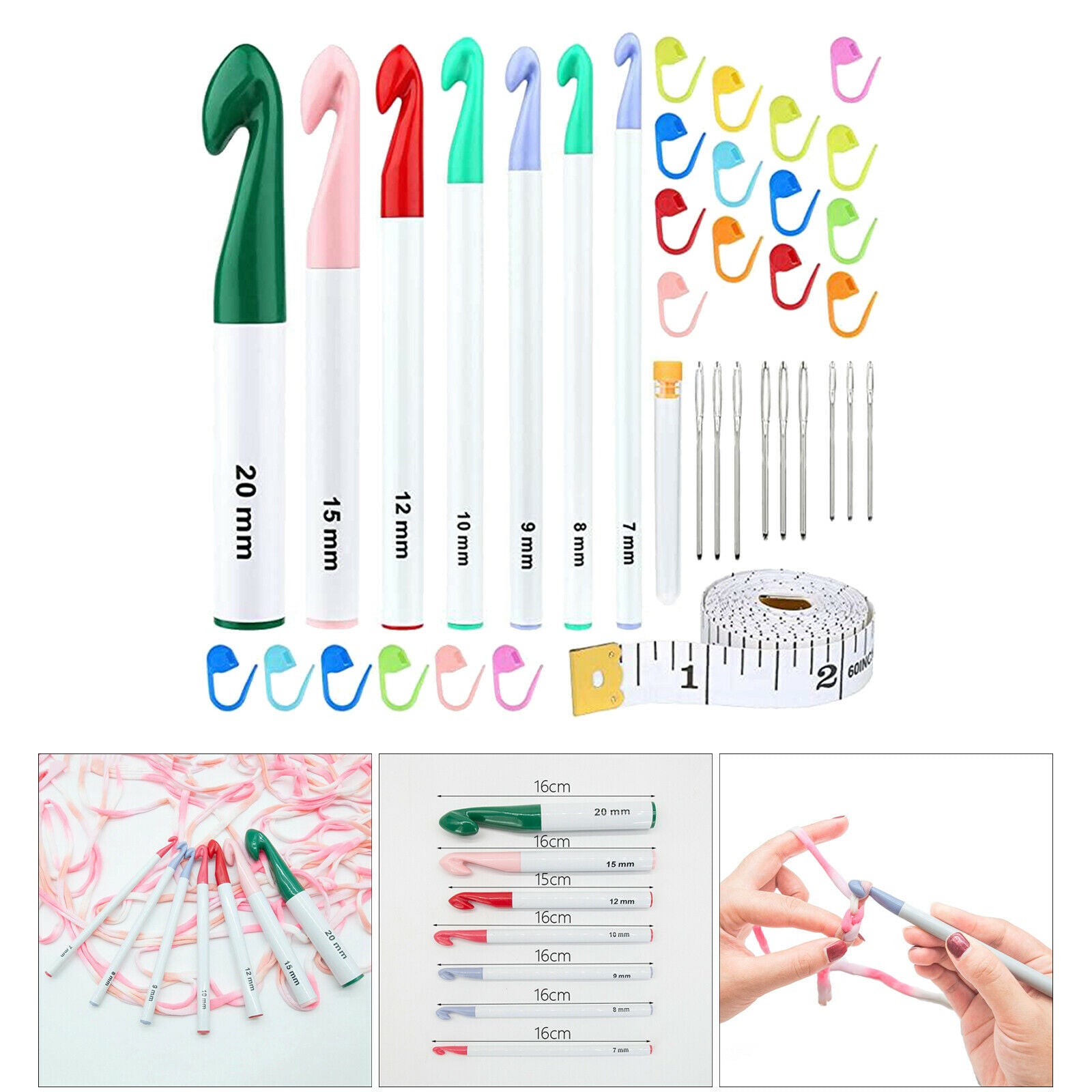 Crochet Hooks Set Knitting Needles Ergonomic Handle Large-Eye Blunt Needles