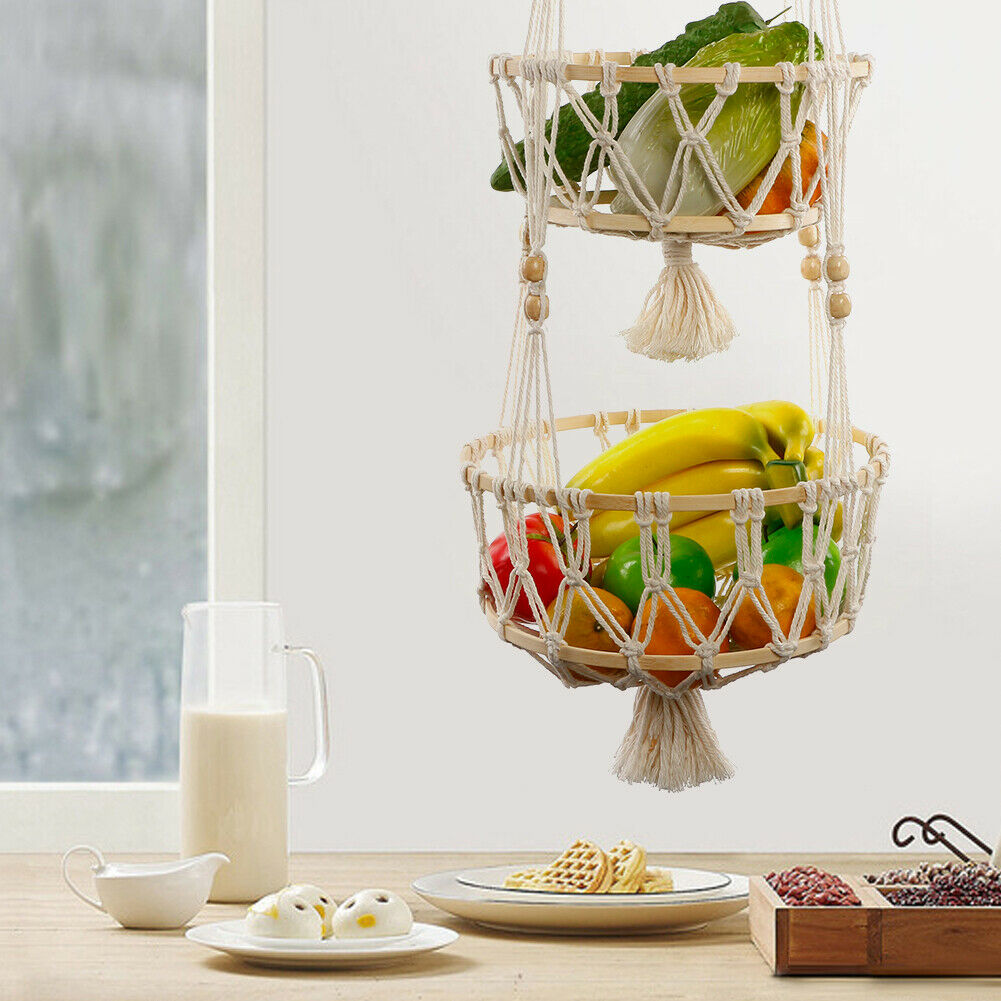 Hanging Fruit Basket Macrame 3 Tier Fruit Food Organizer Decoration Plant Holer