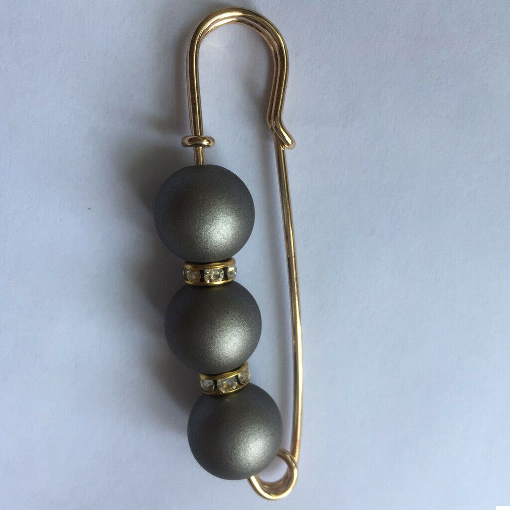 2 Pieces Lady Girls Pearls Rhinestone Spacer Beads Safety Pin Scarf Clip