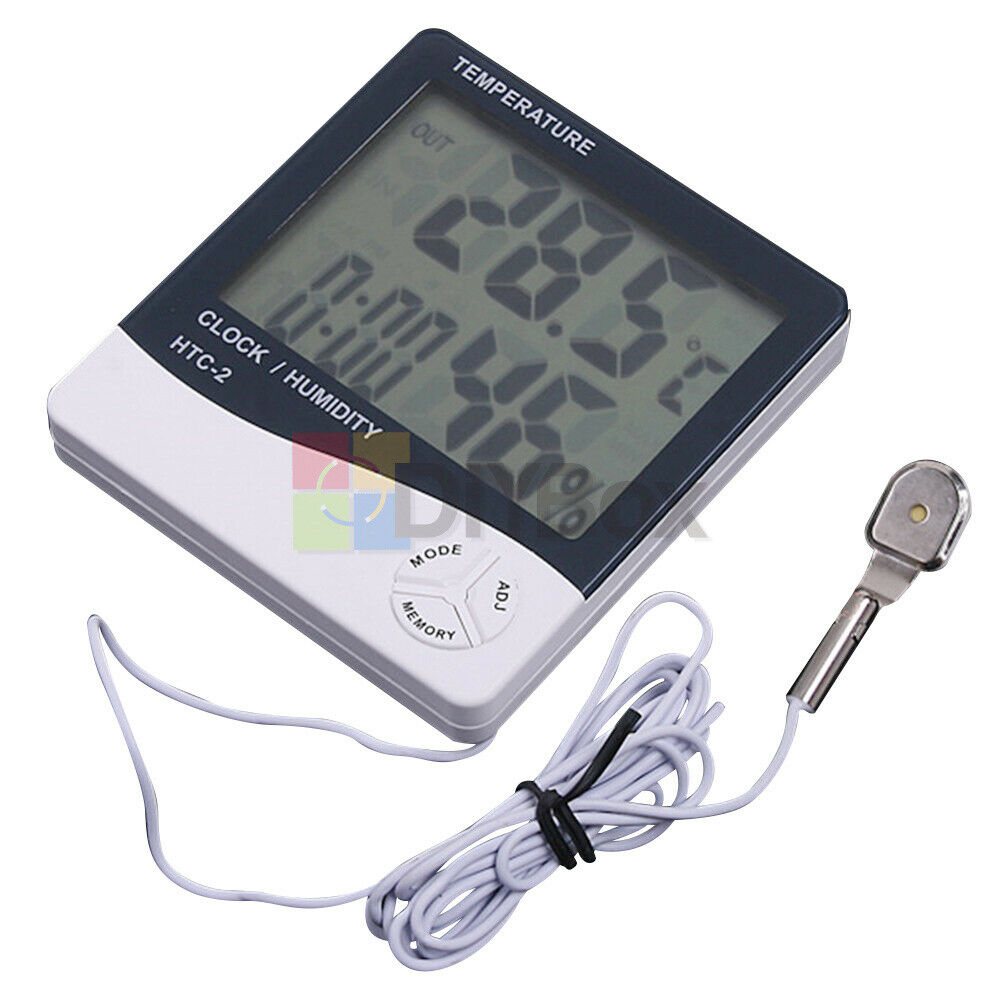 HTC-2 LCD Digital Thermometer Hygrometer Weather Station with Alarm Clock Indoor