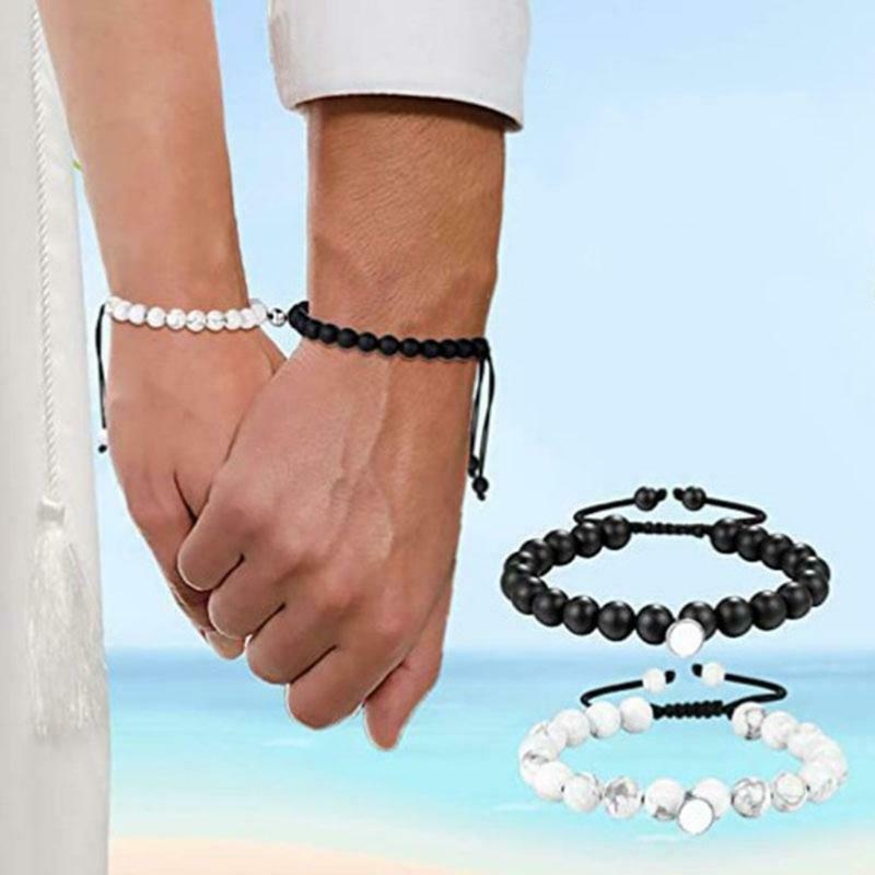 2pcs/Set Attractive Accessories Couple Bracelet Black Matte Agate Bracelet
