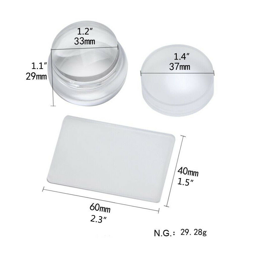 Clear Silicone Nail Art Stamp Set with Lid and Scraper Nail Art Stamper Scraper