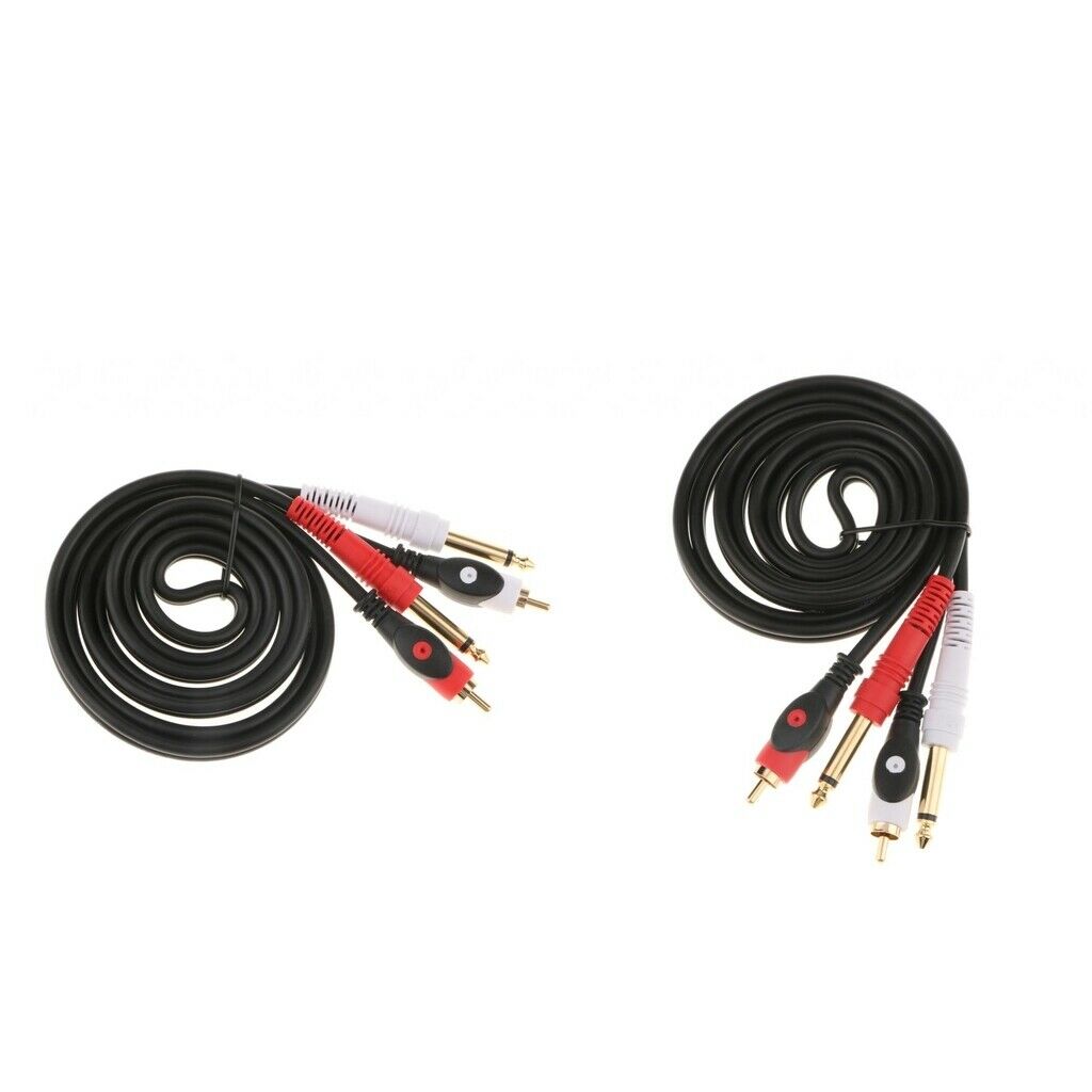 2Pcs Twin 6.35mm 1/4" Jack to 2 RCA Male Plug Adapter Cable Audio 1.5meter