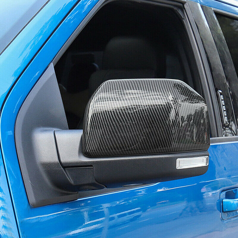 Carbon Fiber Style Car Mirror Cover Frame For Ford F-150 Ranger Raptor 2015-19