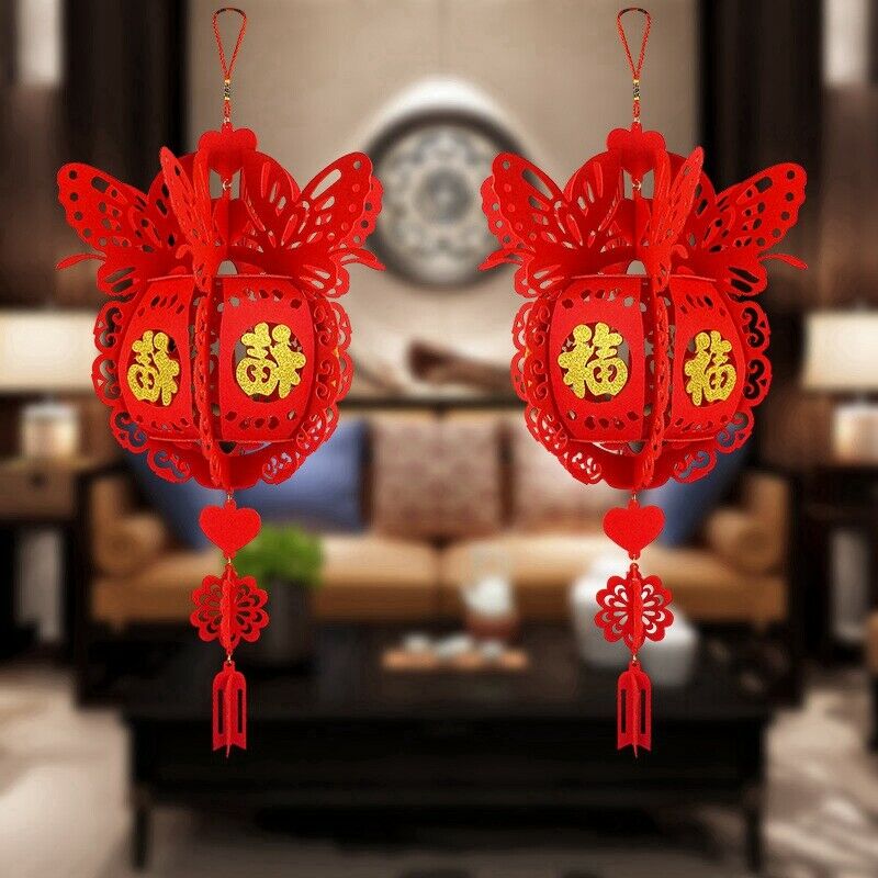 2PCS Waterproof Good Fortune Red Paper Lanterns for Chinese New Year Sp FestE1H6