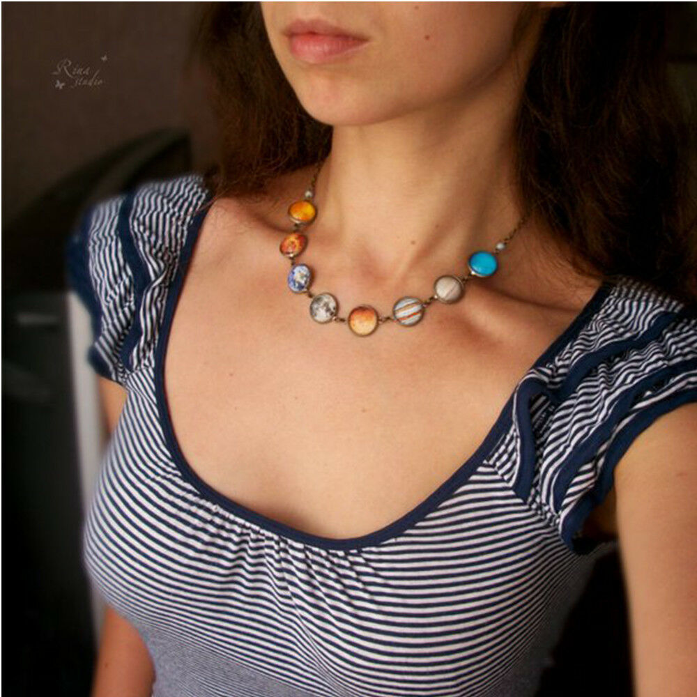 Trendy Solar System Necklace Eight Planet Universe Galaxy Necklace Jewelry Gift