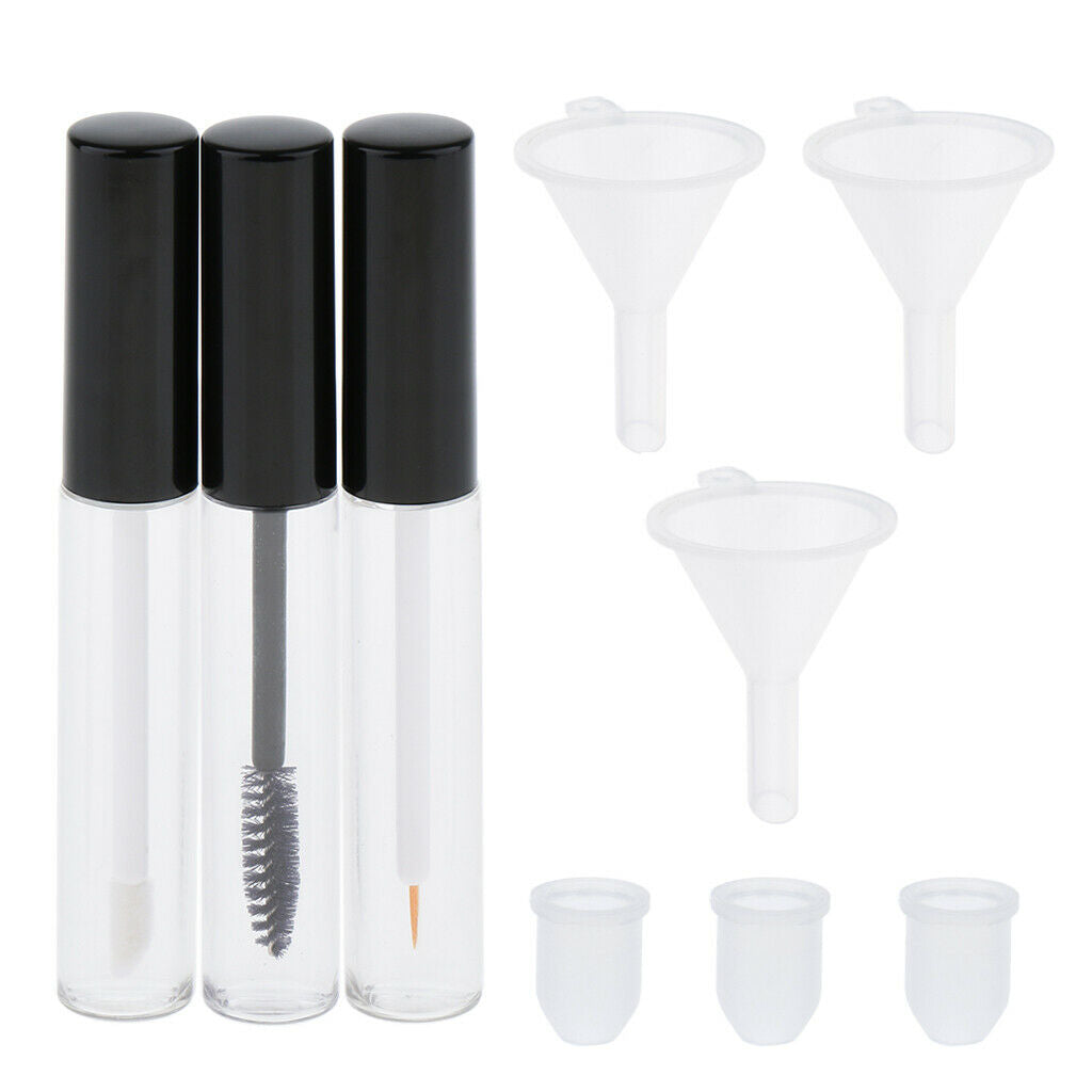 of 3 Mascara Growth Castor Oil Liquid Lip Gloss Eyeliner Tubes Vials 10ml