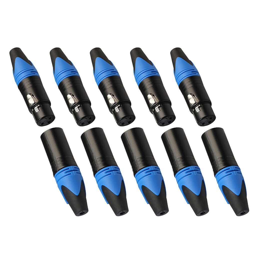 10 Pack XLR 3 Pin Male/Female Plugs Audio Mic Cable Plug Connector -Blue