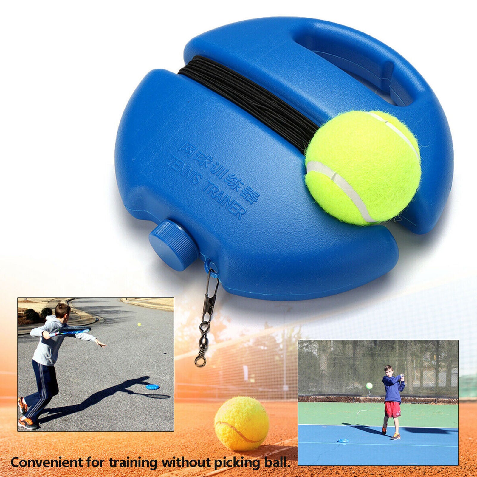 Single Tennis Trainer Training Practice Rebound Balls Back Base Tool + 3 Ball D1