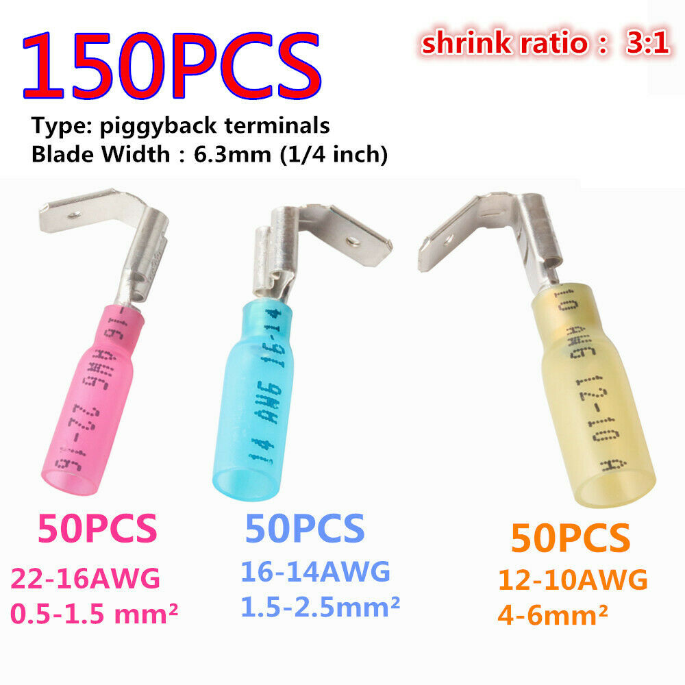 150x Piggyback Heat Shrink Quick Disconnect Terminals 10-22 ga. Male/Female .250