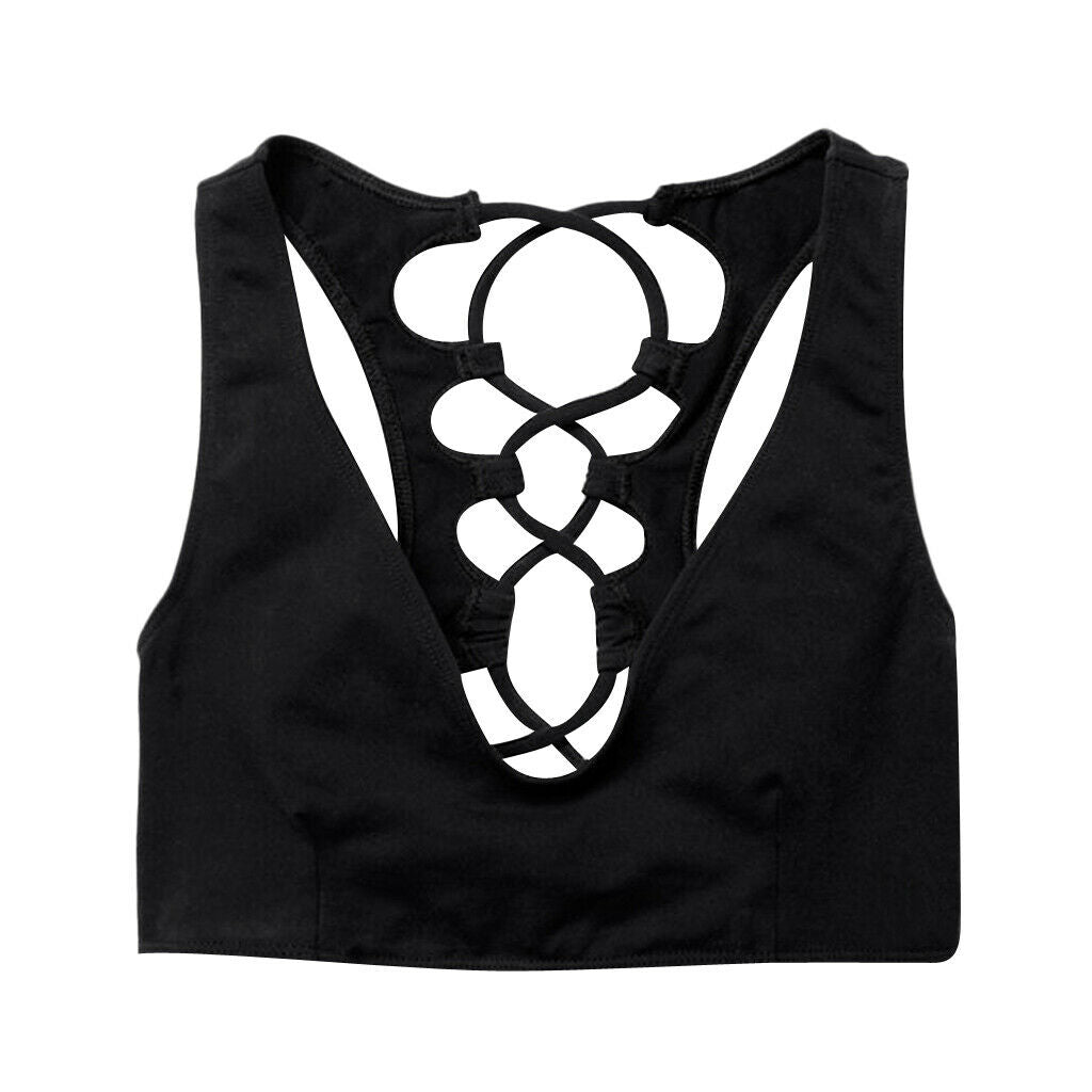 Women Stretch Sports Bra Athletic Vest Gym Fitness Cross Back Top XL Black