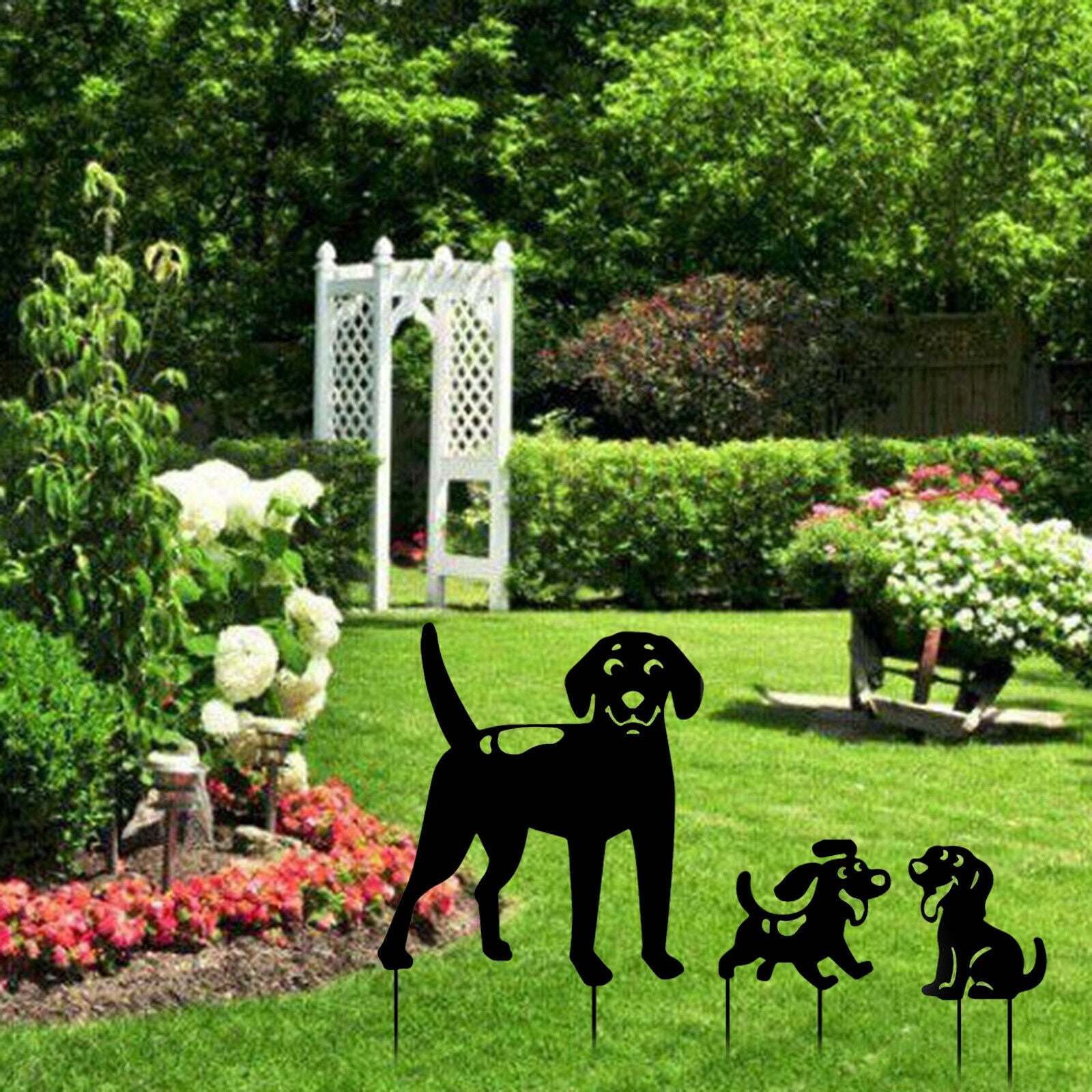 Acrylic Black Dog Silhouette Stakes Ornaments for Lawn Yard Garden Art