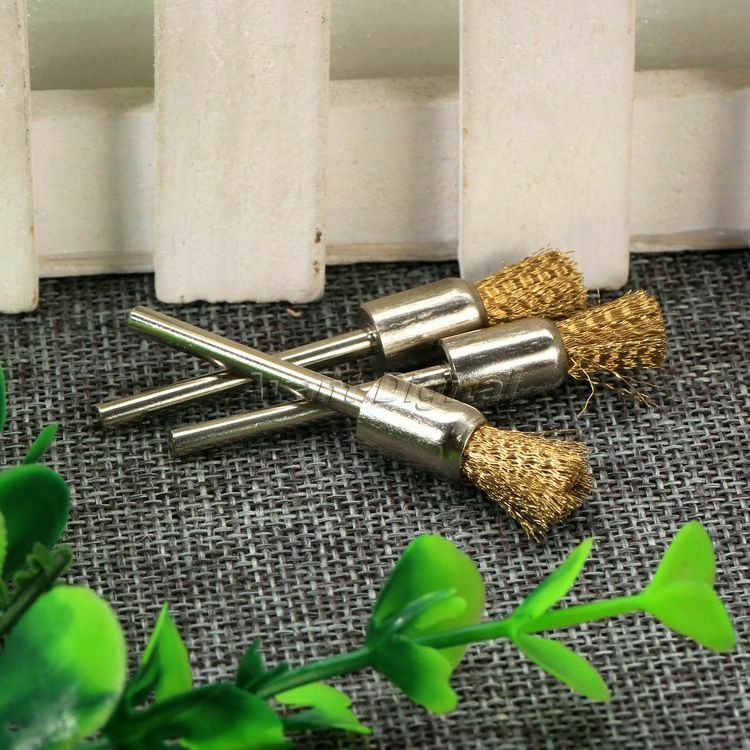 10Pcs 8mm Pen Brushes Brass Wire 3mm Shank Polishing Grinder Power Rotary Tools