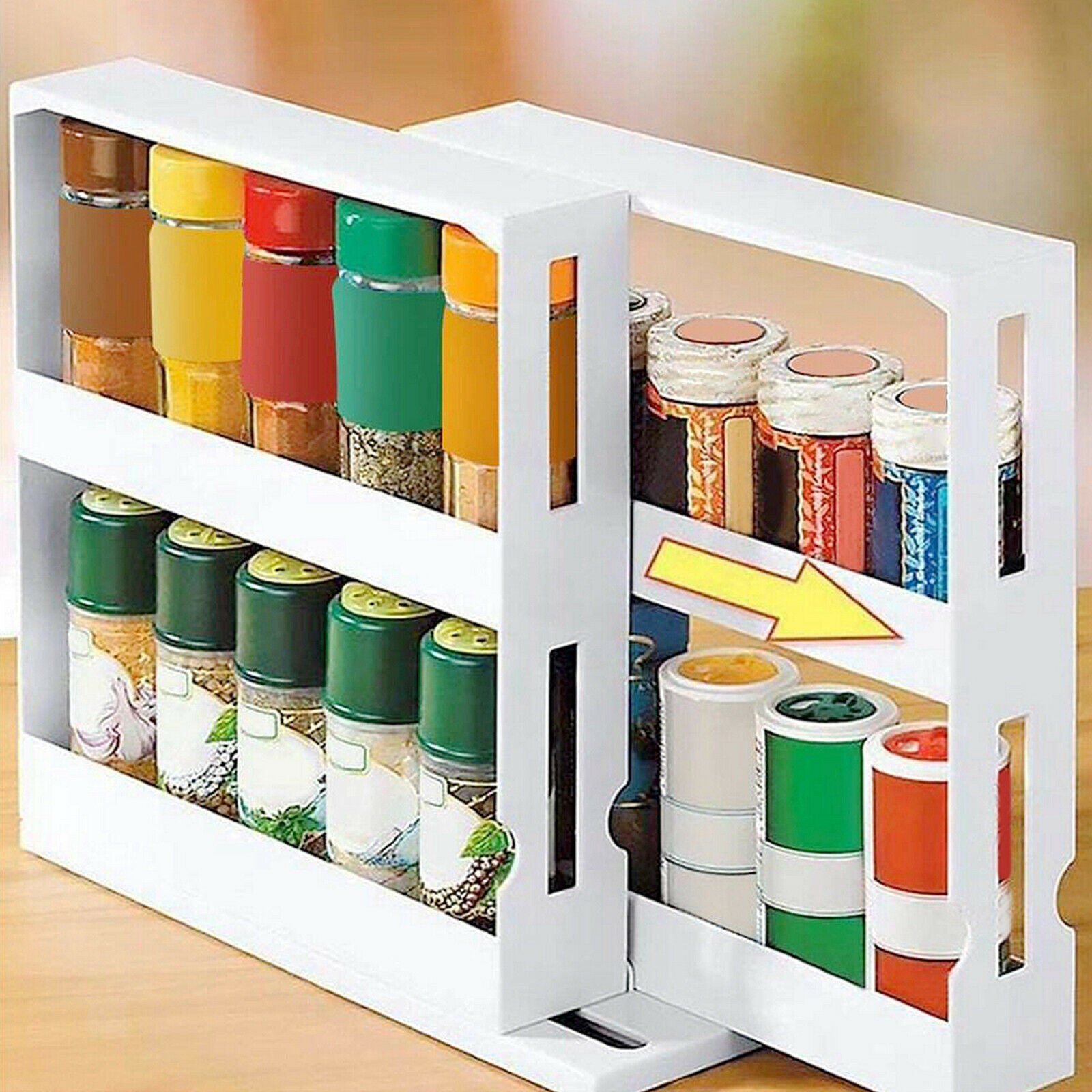 1pc Kitchen Storage Rack Seasoning Spice Jar Rack Rotating Organizer Shelf