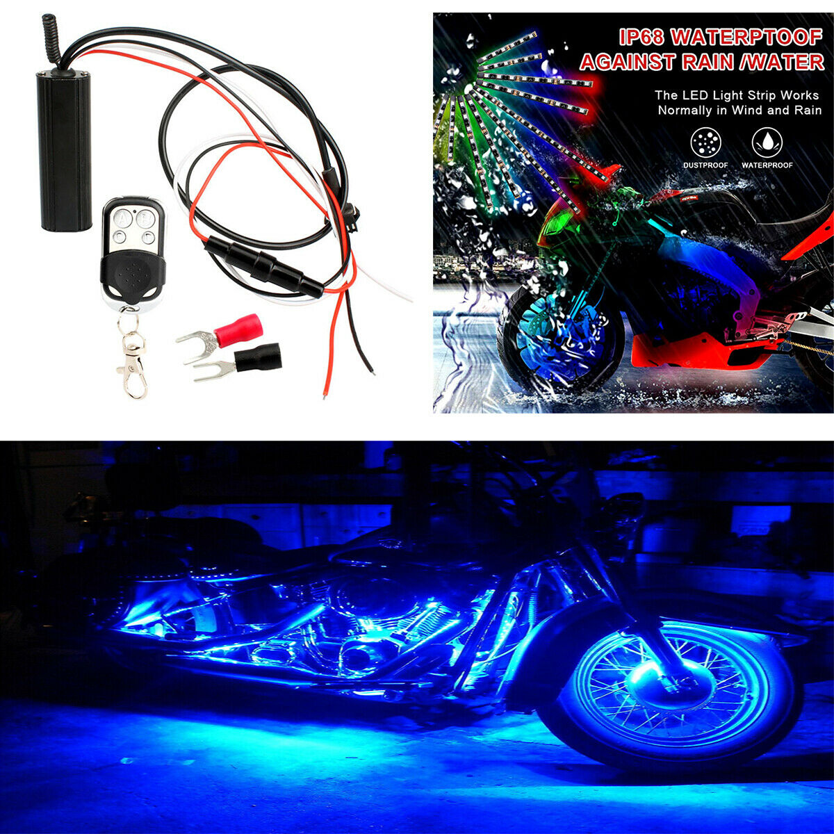 12PCS 144LED Motorcycle ATV RGB LED Neon Light with Kit Controller Universal