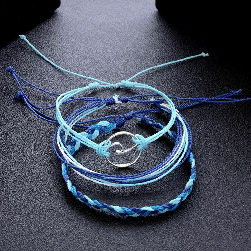 3Pcs Friendship Handmade Waxed Cord Weave Multi-layer Beach Wave Bracelets Kit