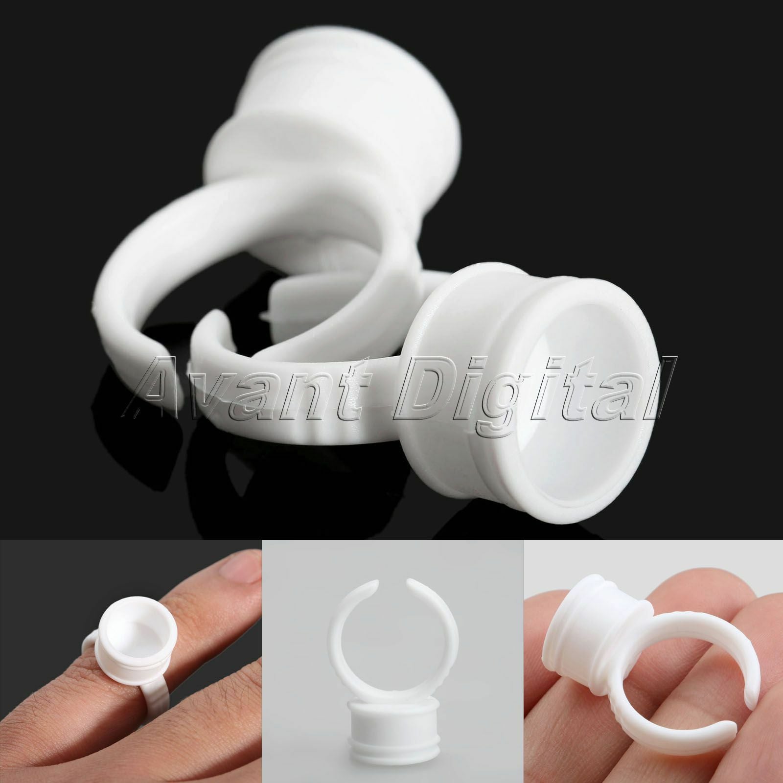 White Plastic Tattoo Permanent Makeup Eyelash Eyebrow Ink Cup Cap Finger Ring