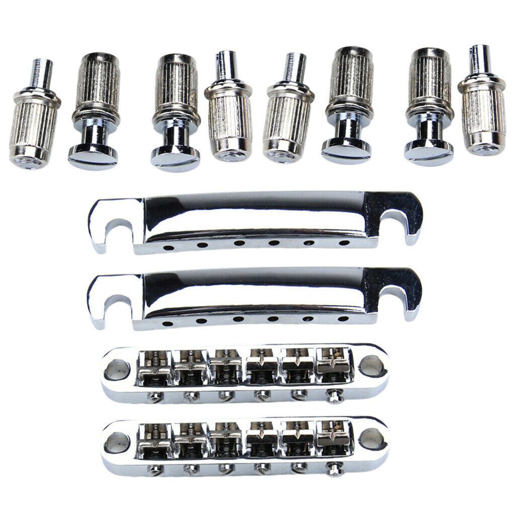 2x Set of Chrome  Bridge Tailpiece + Tailpiece + 4 Assembly Posts for Les Paul