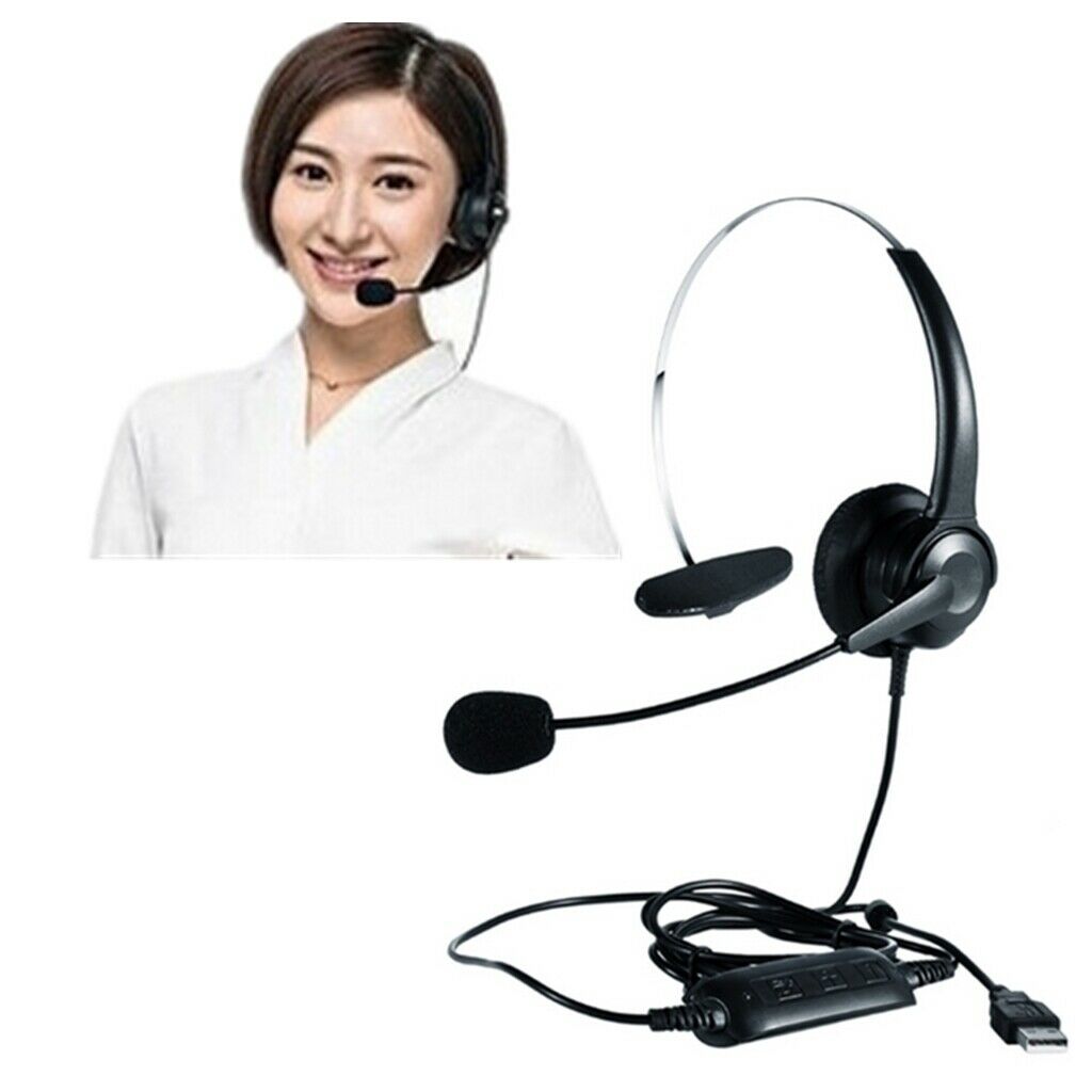 Call Center Monaural USB Headset with Mic Volume Control for Computer PC