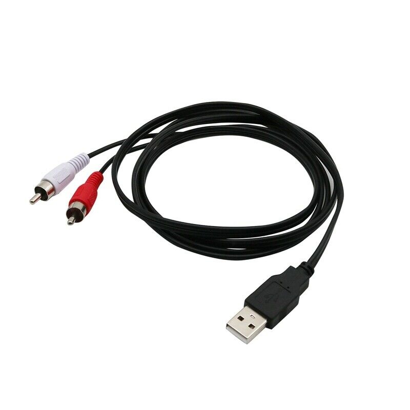 1.5M Usb A Male To 2X Rca Phono Male Av Cable Lead Pc Tv Aux Audio Video AdaptT4