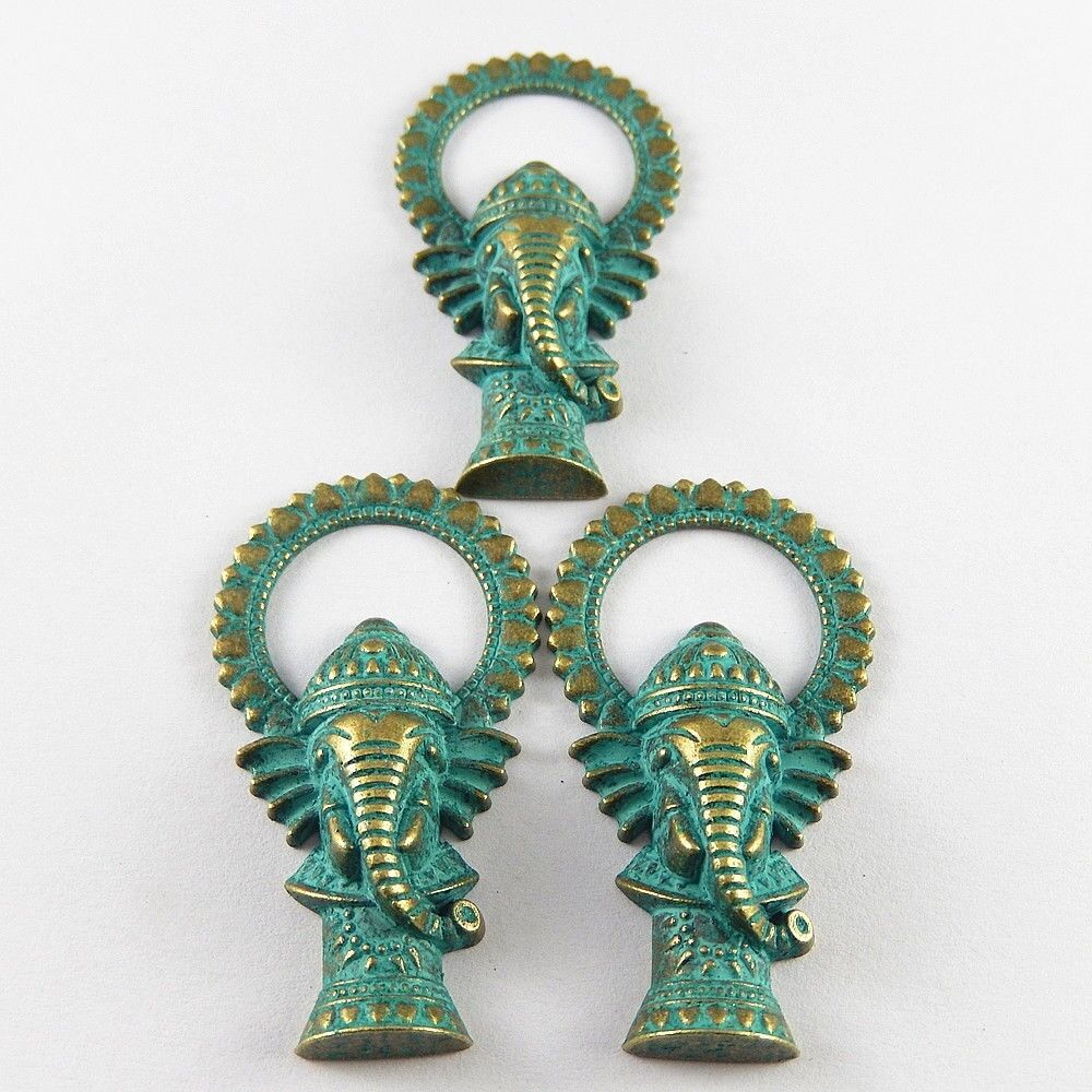 5pcs Green Bronze 50*28*10mm Alloy Ganesha God Pendants Charms Crafts 52162