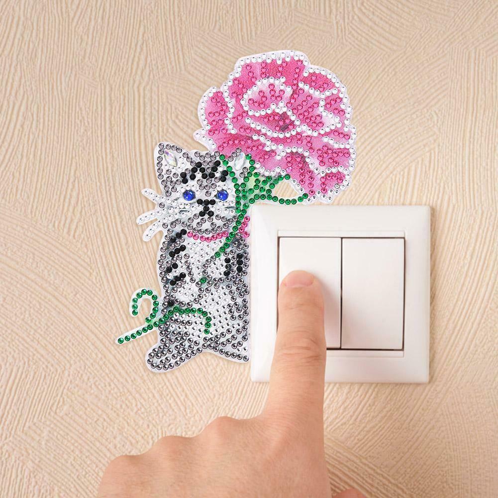 DIY Cat Diamond Painting Luminous Switch Stickers Bedroom Wall Decals Decor  @