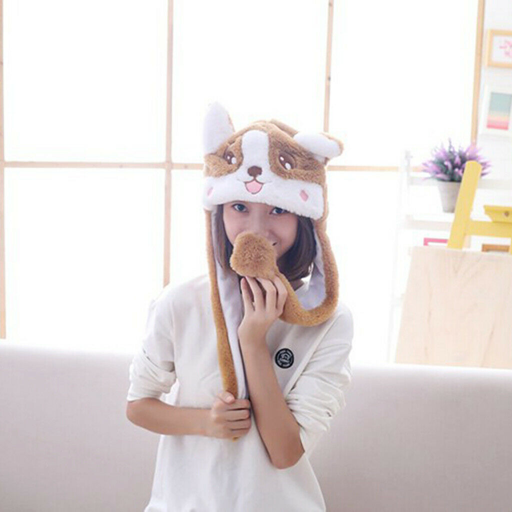 Lovely Plush Corgi Pinching Dog Ear Hat Can Move Birthday Holiday   Fancy